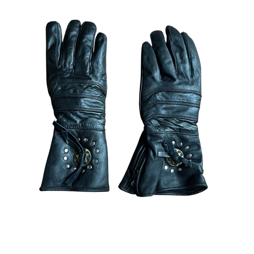 Black Leather Gloves with Studded Detail